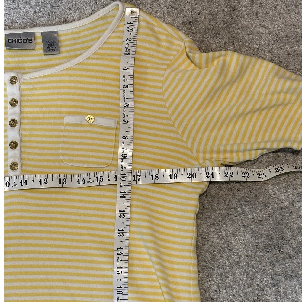 Chico's Women Sz Large Costal Button Front Boat Neck Detail Stripped Cotton Top - Picture 3 of 9